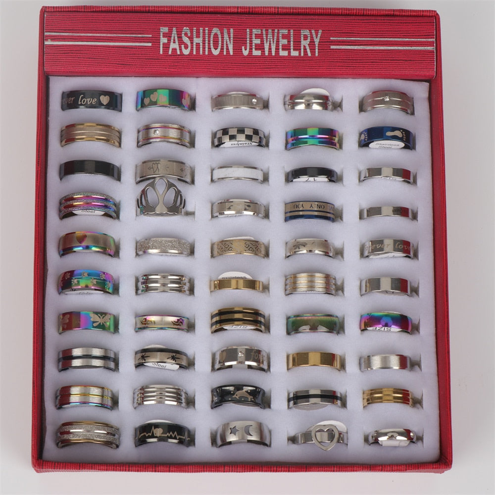 Wholesale Bulk 50pcs/Lot Mens Stainless Steel Rings