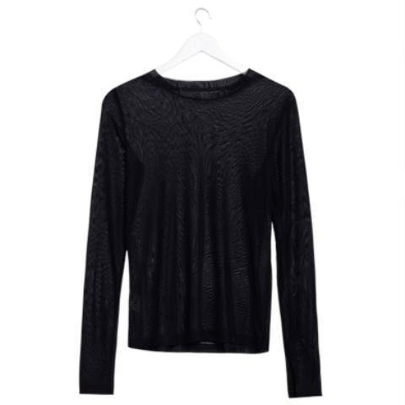 Ruoru Sexy Women T Shirt See Through Transparent Mesh Top