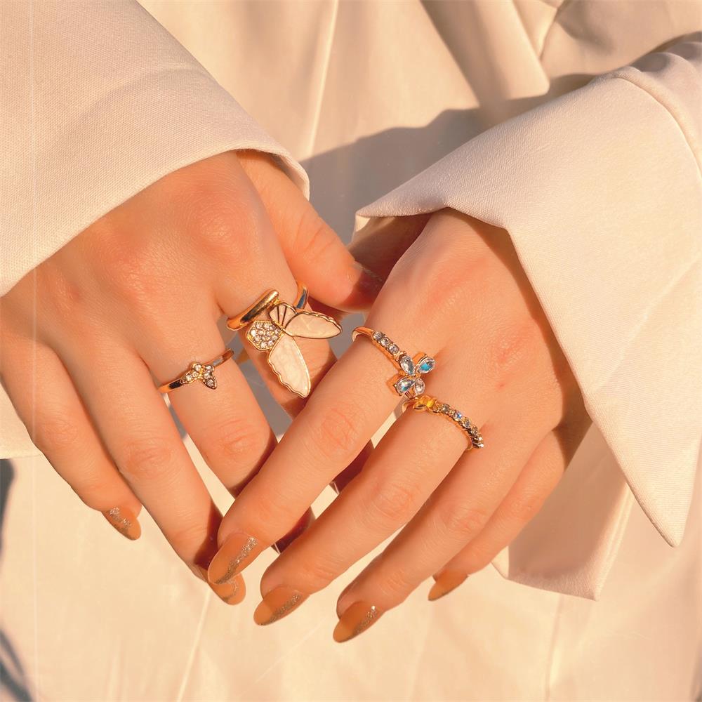 FNIO Bohemian Gold Color Chain Rings Set