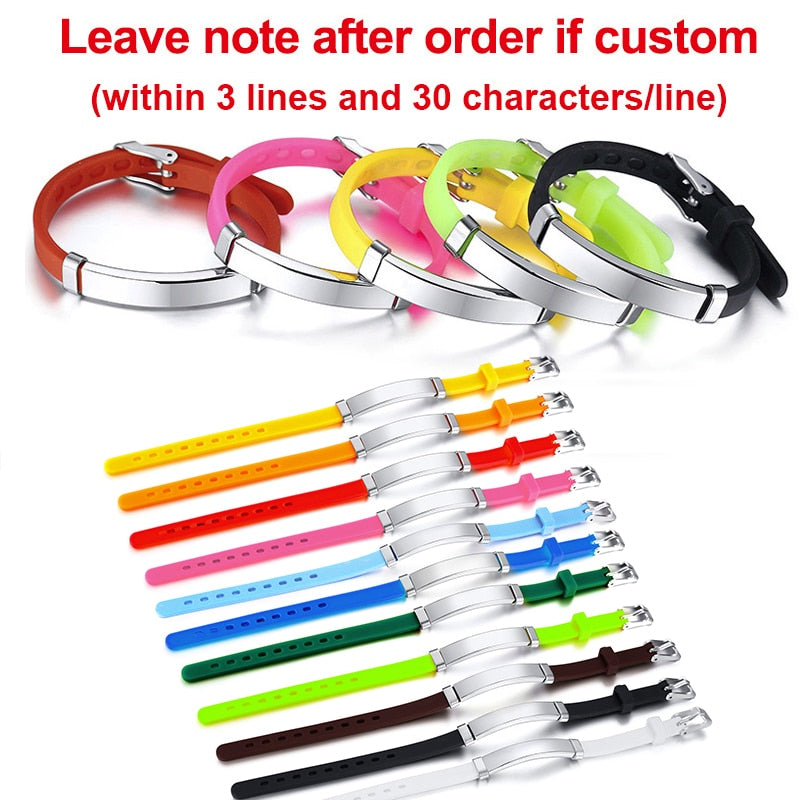 Vnox Personalize Soft Silicone Rudder Stainless Steel Kids Baby ID Bracelets