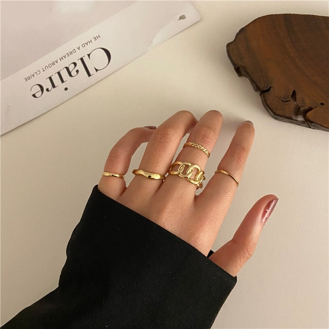 Hollow Heart Ring Set 5PCS Elegant Vintage Adjustable
