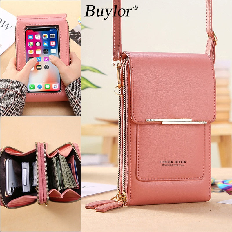 Buylor Soft Leather Women&#39;s Bag Wallets Touch Screen Cell Phone Purse Bags of Women Strap Handbag Female Crossbody Shoulder Bag