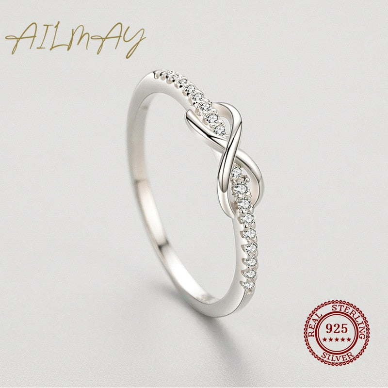 Ailmay Real 925 Sterling Silver Infinity Love Infinite CZ Ring