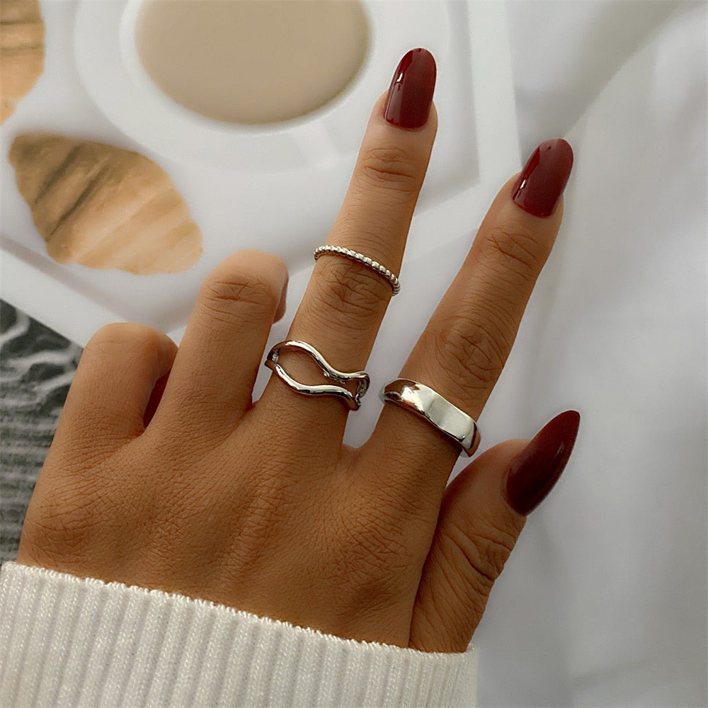 FNIO Bohemian Gold Color Chain Rings Set