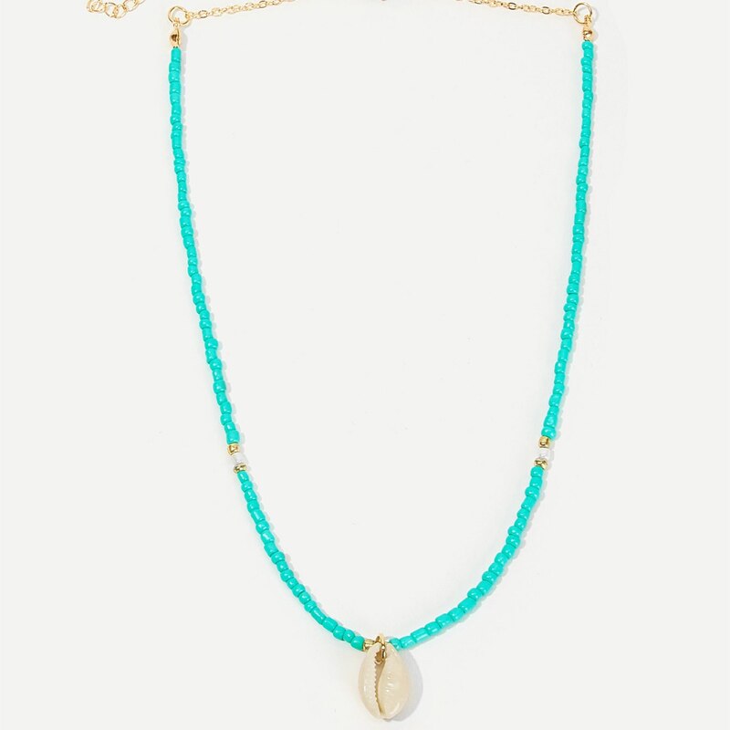 HuaTang Bohemian Green Rhinestone Shell Choker Pendant Necklace