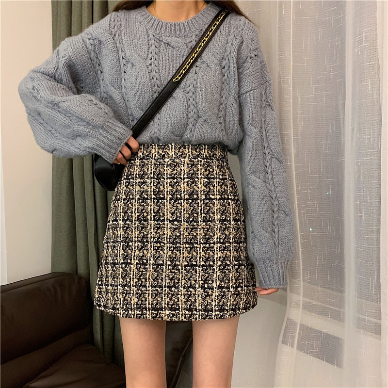 Flectit Fall Winter Plaid Thick Woolen Glitte Skirt