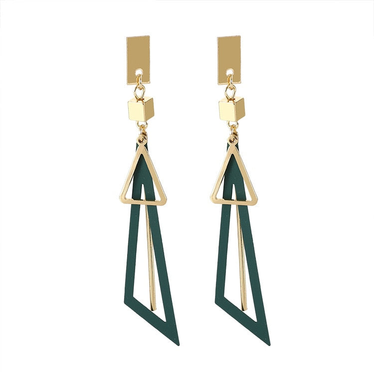 Korean Long Statement Geometric Triangle Tassel Dangle Drop Earrings