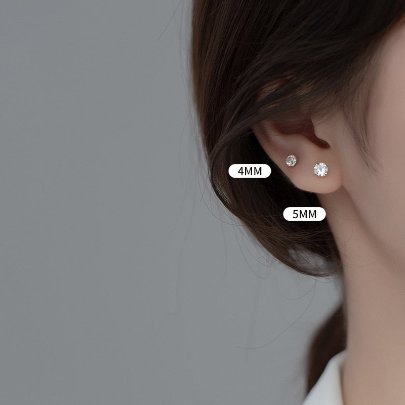 WANTME Luxury Round Zircon Simple Bead Stud Earrings