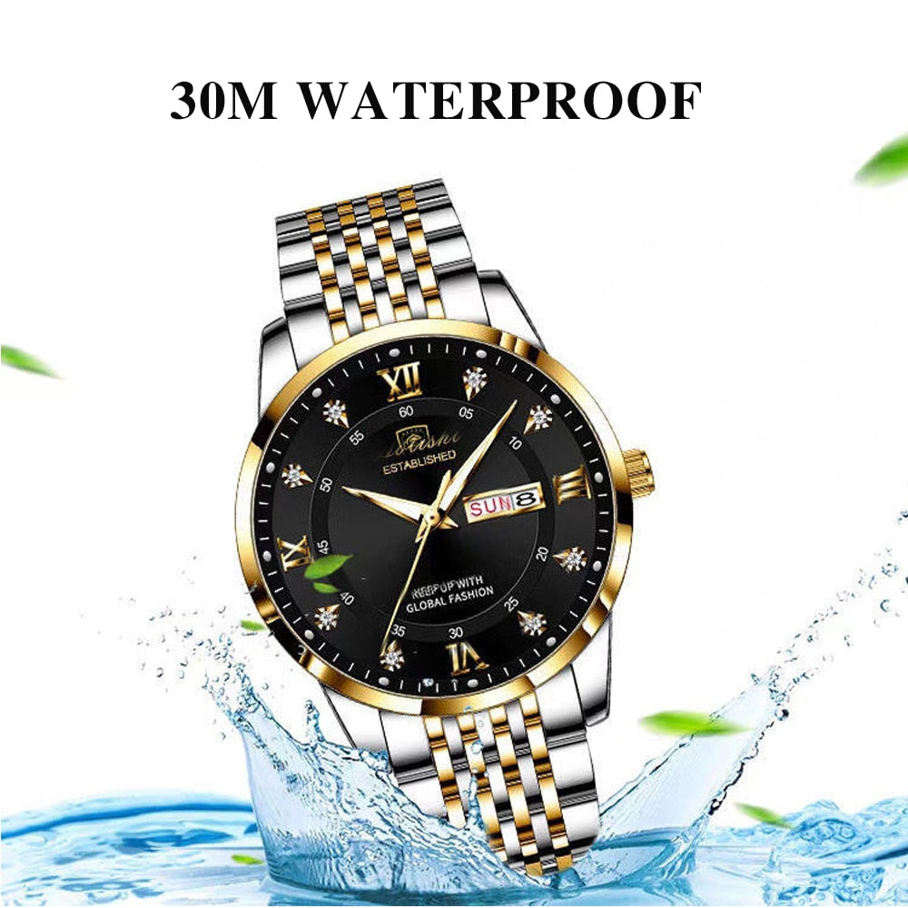 Luxury Push Button Hidden Clasp Waterproof Luminous Wrist Watches