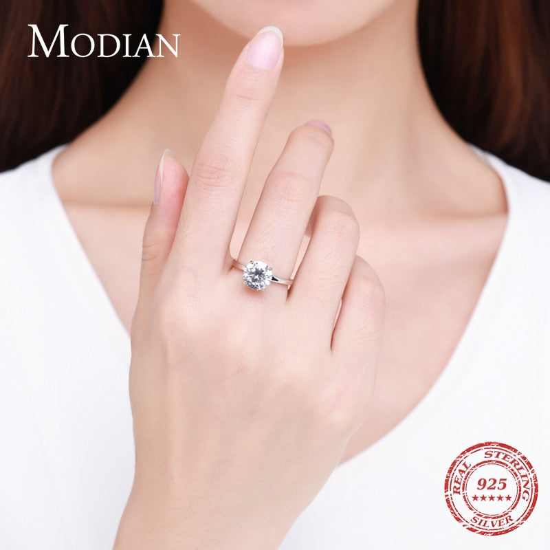 Modian 100% Real 925 Sterling Silver Classic Clear 3CT CZ Finger Ring
