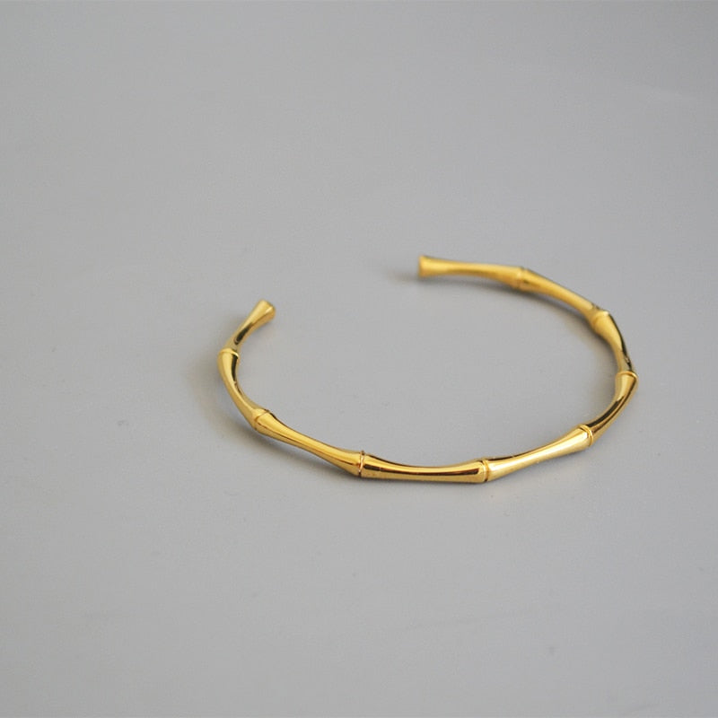 MEYRROYU Stainless Steel Gold Color Bamboo Joint Bangles