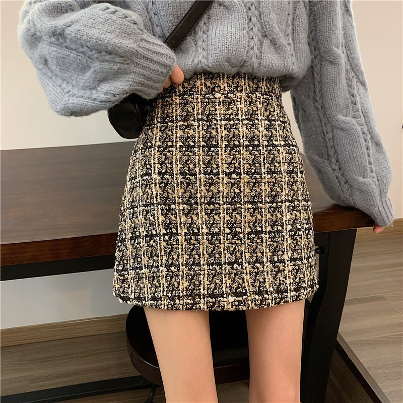 Flectit Fall Winter Plaid Thick Woolen Glitte Skirt