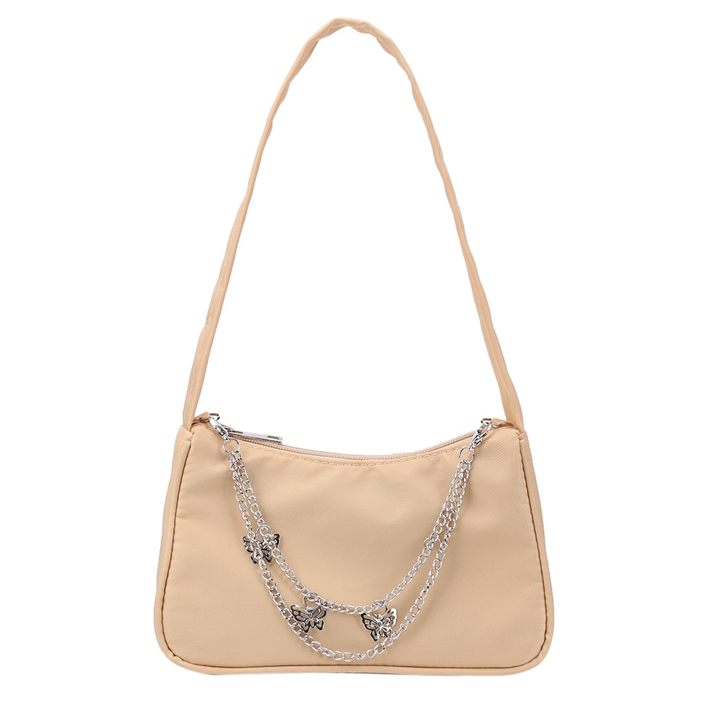 Fashion Women Pure Color Butterfly Chain Shoulder Bag