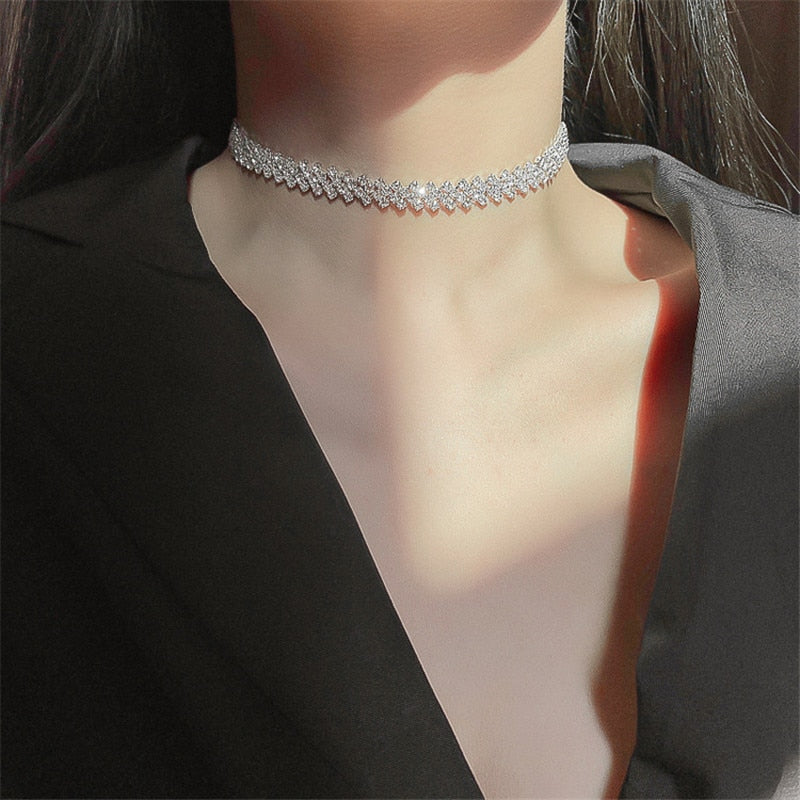 FYUAN Fashion Full Rhinestone Choker Necklace