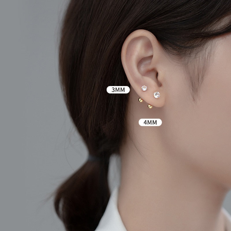 WANTME Luxury Round Zircon Simple Bead Stud Earrings