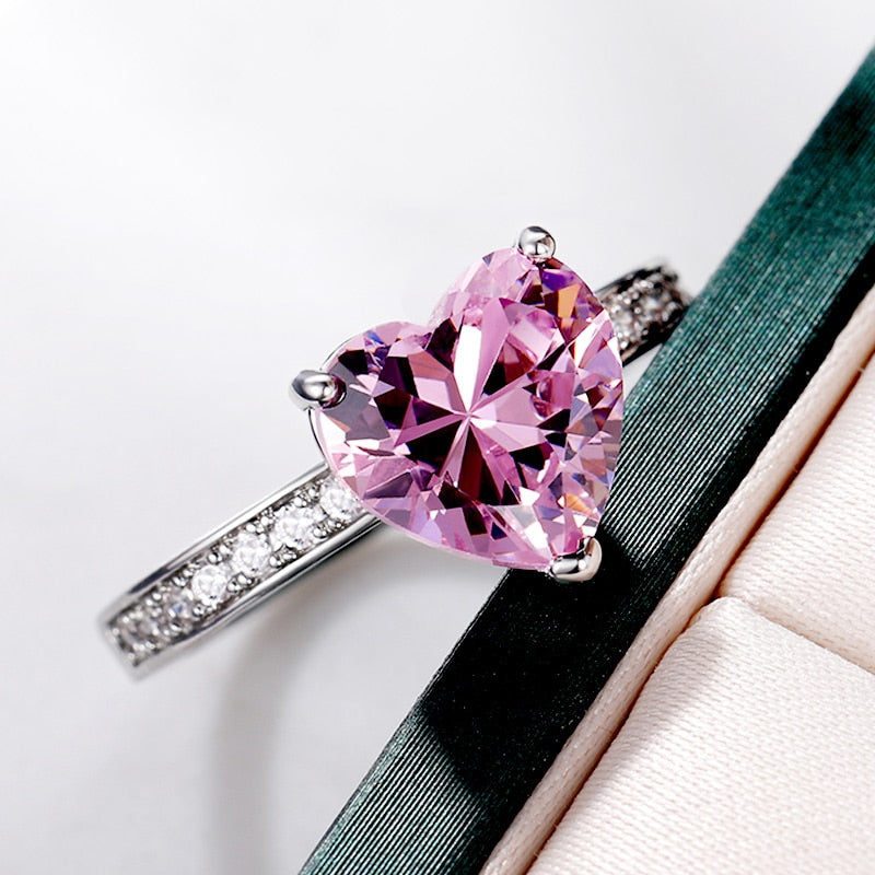 Huitan Luxury Solitaire Pink Cubic Zirconia Proposal Ring