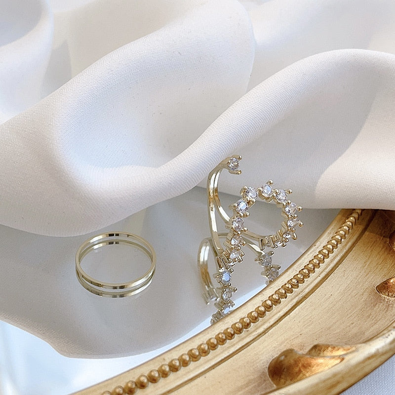 Fashion Big Geometric Pearl Paved Adjustable Ring