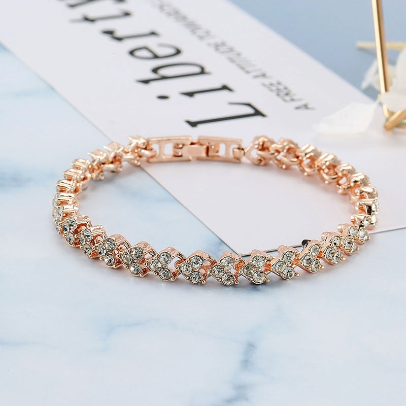 Luxury Roman Crystal Heart Chain Bracelet For Women