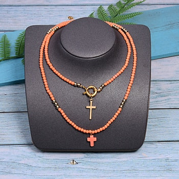 MOON GIRL 85cm Long Double Layer Cross Pendant Necklace
