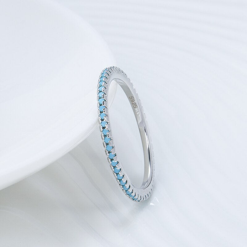 Kinel Tibetan Silver Classic Exquisite Circle Turquoise Charm Stackable Finger Ring