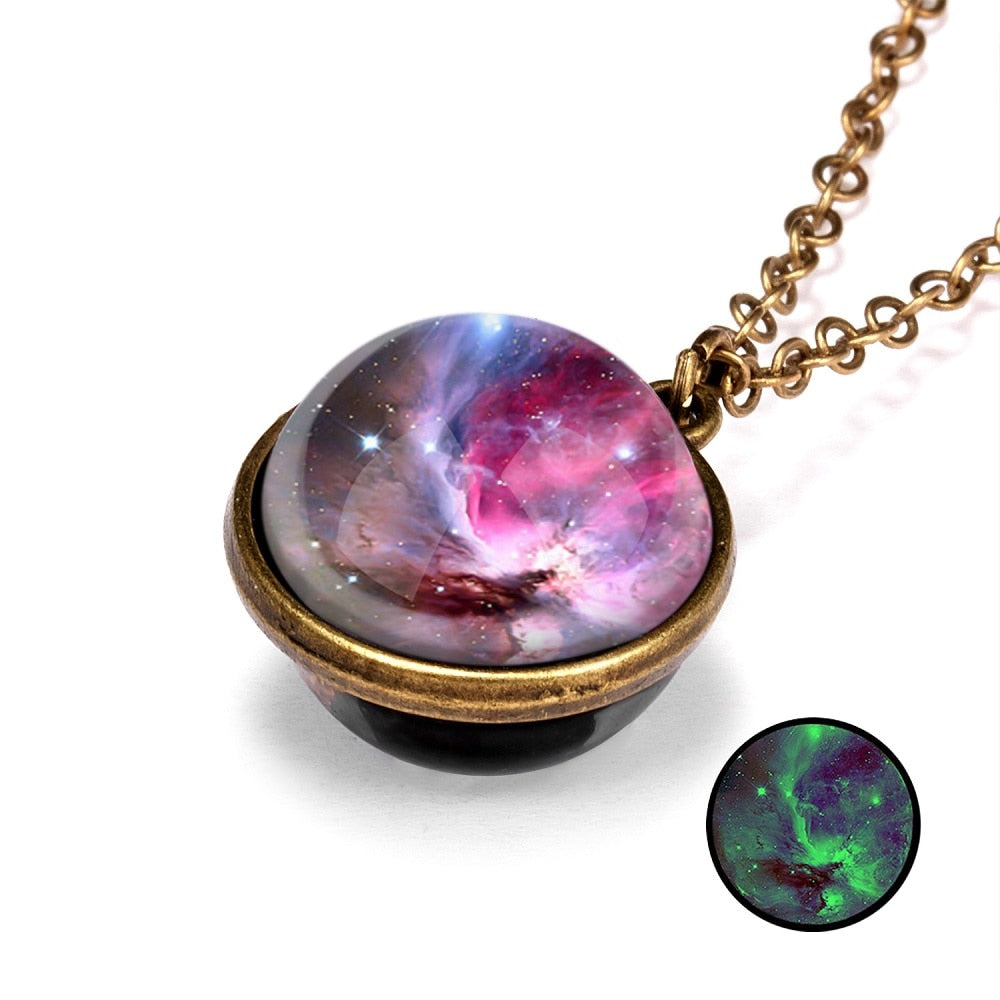 1PC Vintage Colorful Galaxy Universe Round Pendant Necklace