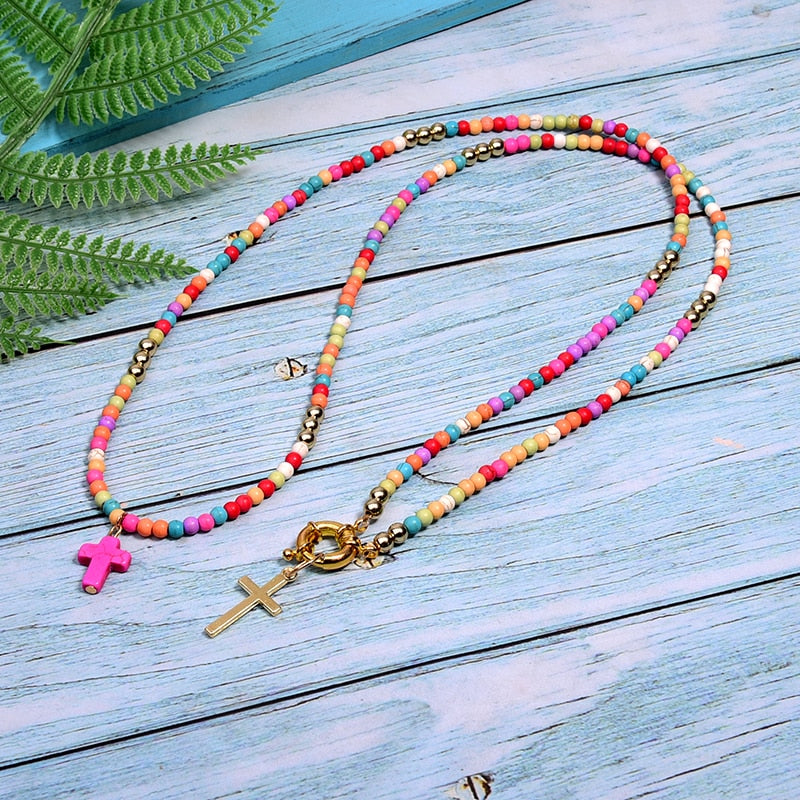 MOON GIRL 85cm Long Double Layer Cross Pendant Necklace