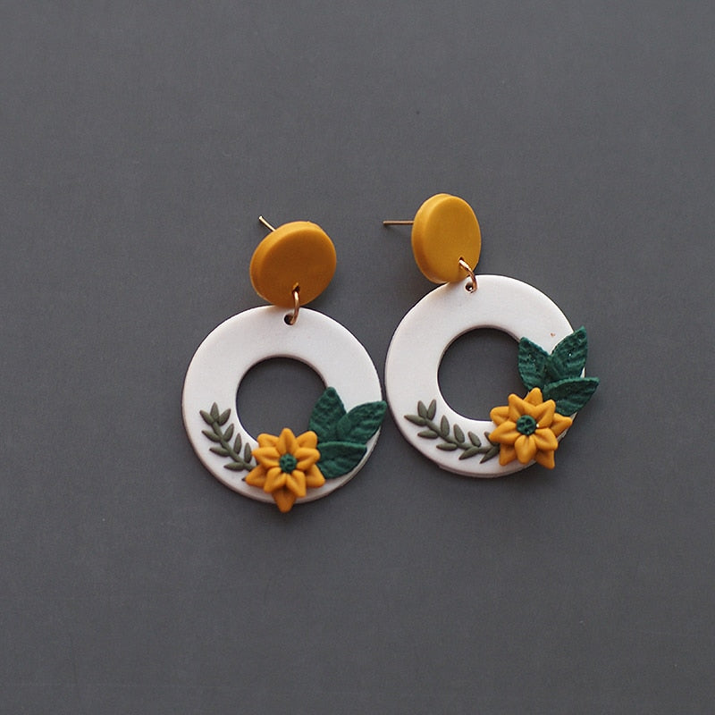 Handmade Molded Irregular Floral Multi Colors Earring
