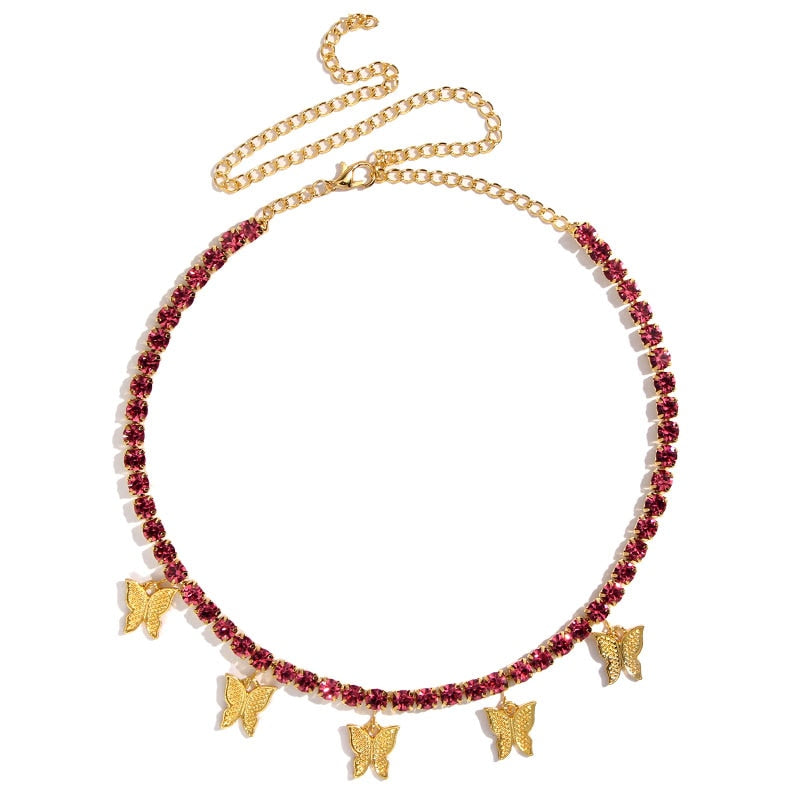 Gold Silver Color Butterfly Pendant Necklace Female Shiny Crystal Clavicle Chain Necklace