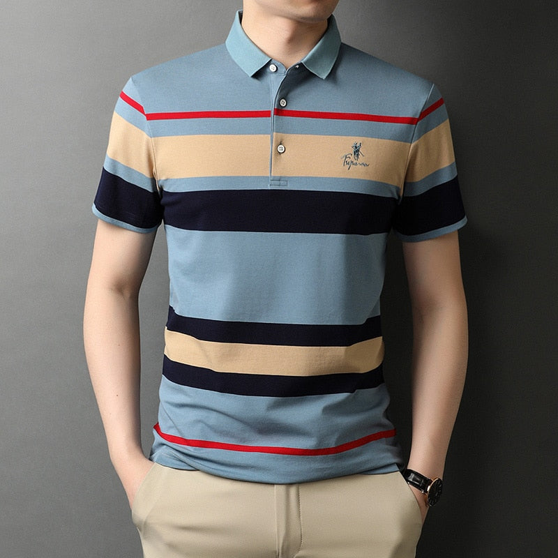 Striped Embroidery Men Designer Polo Shirt With Short Sleeve