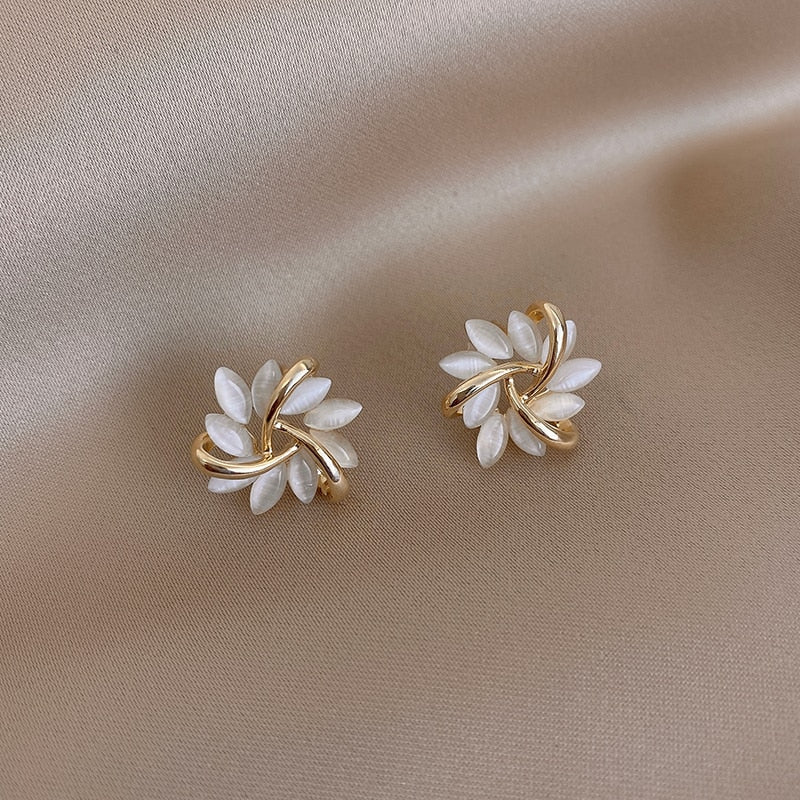 Elegant and Exquisite Opal Petal Circle Stud Earrings