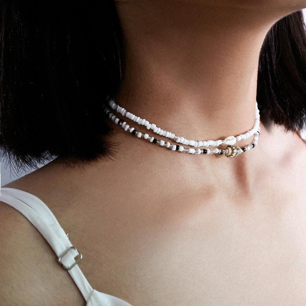 SHIXIN Separable 2 Layered White/Black Beads Necklaces