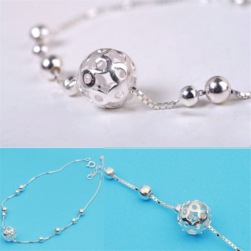 Pure Silver Hollow Bead Chain Bracelet