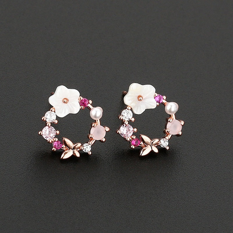 Korea Flower Crystal Temperament Geometric Shiny Zircon Earrings