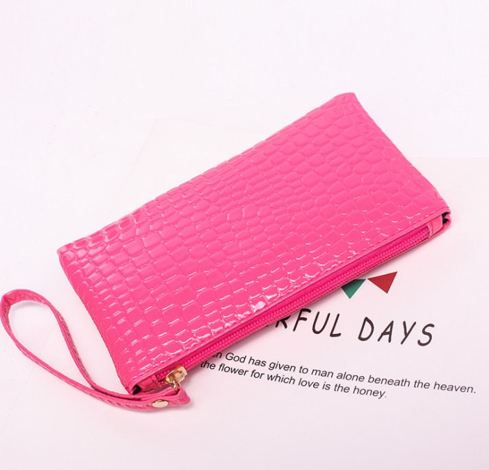 1PC Women PU Clutch Long Casual Wallet  Litchi Grain Coin Purse Female Bag Wrist Bags Zipper Phone Pocket Credit Card Holder