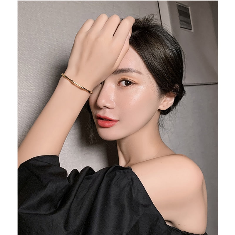 MEYRROYU Stainless Steel Gold Color Bamboo Joint Bangles