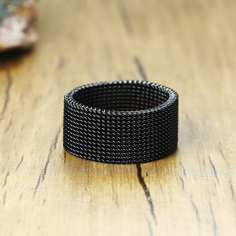 MENS MODERN STAINLESS STEEL MESH BAND RING