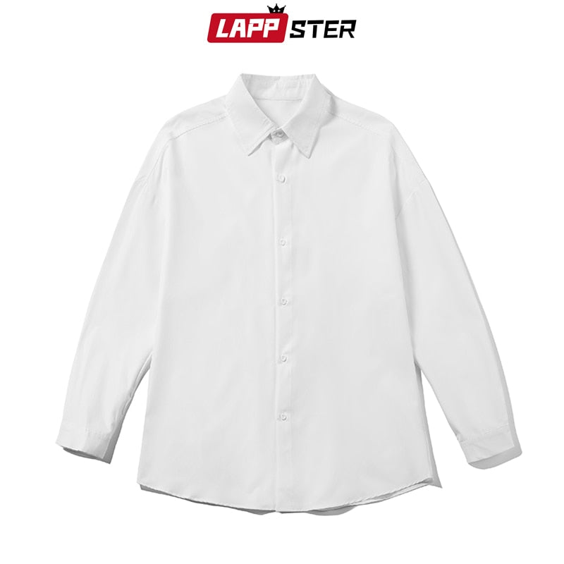 LAPPSTER Men Korean Fashion White Long Sleeve Shirts