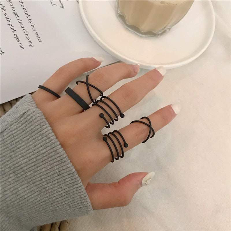 Hollow Heart Ring Set 5PCS Elegant Vintage Adjustable