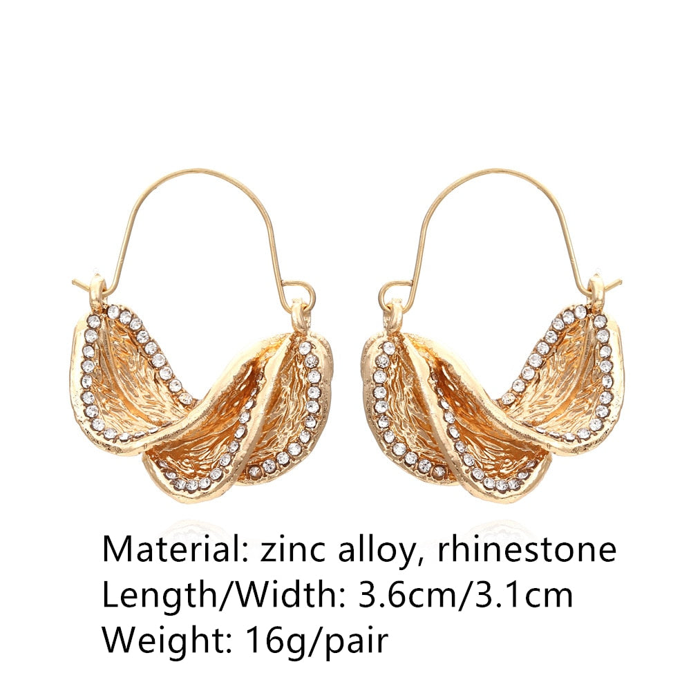 Retro Golden Metal Leaf Stud Earrings