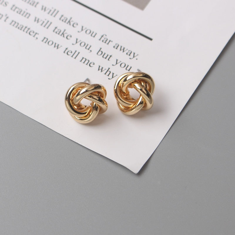 Tiny Metal Gold Color Twist Round Earrings