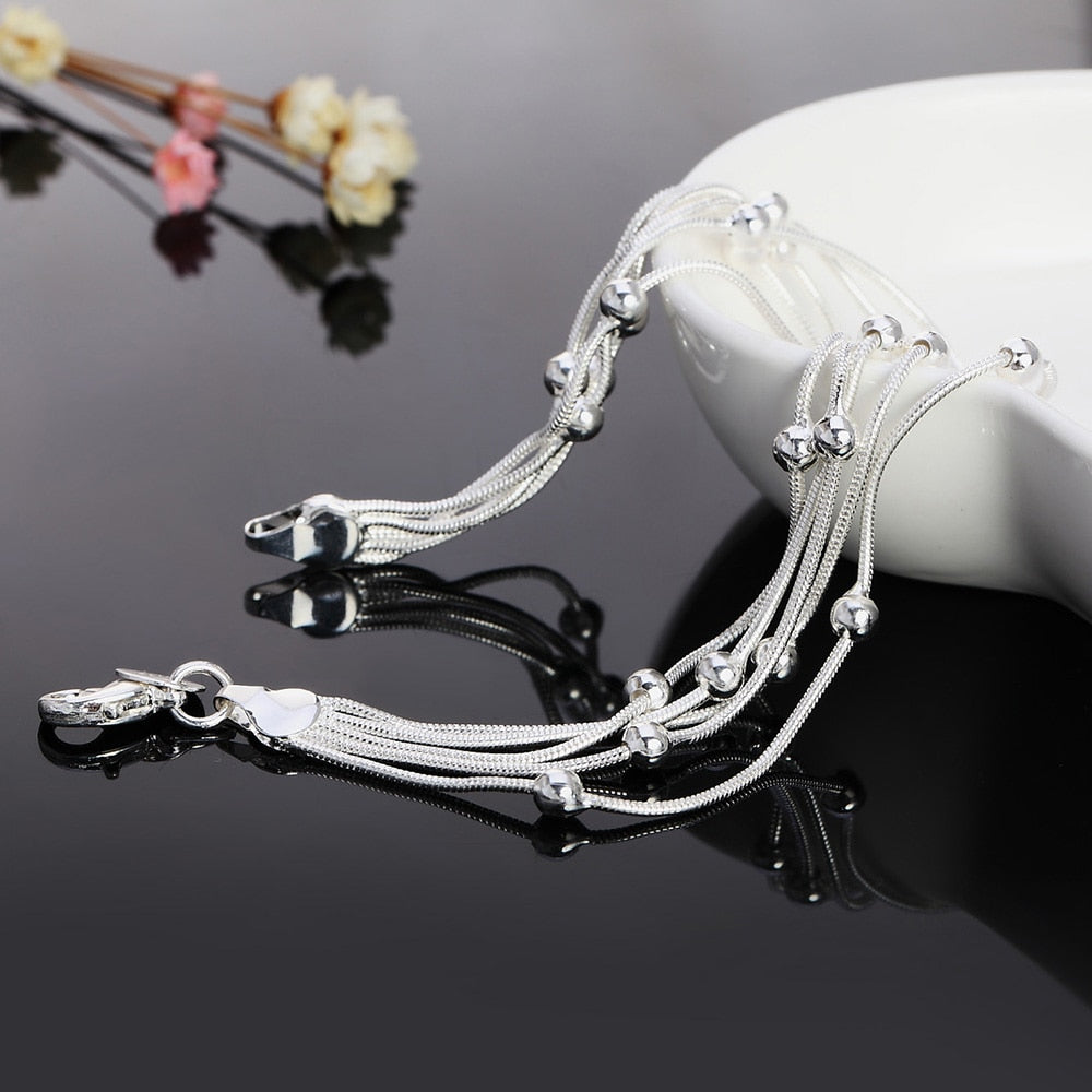 925 sterling silver Bracelets Snake chain round beads