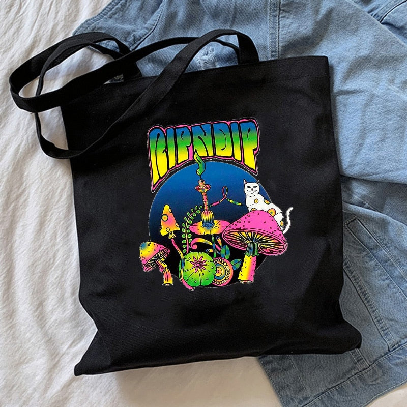 Mushroom Shoulder Bag Canvas Bag Harajuku Shopper Bag Fashion Casual Summer Shoulder Bags Tote Shopper Bag Border Collie