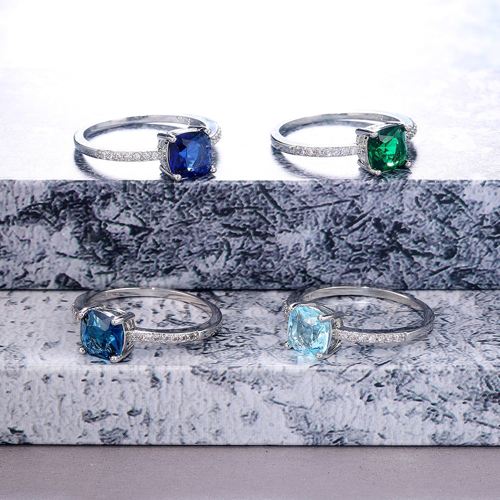 Huitan Square Blue Series Stone Women Rings