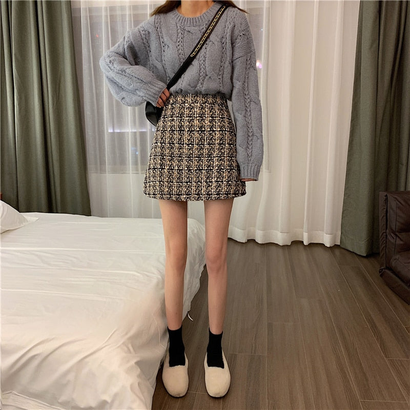 Flectit Fall Winter Plaid Thick Woolen Glitte Skirt