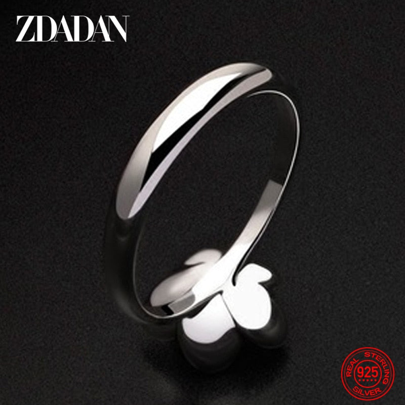 ZDADAN 925 Sterling Silver Charm Black Rose Flower Zircon Ring
