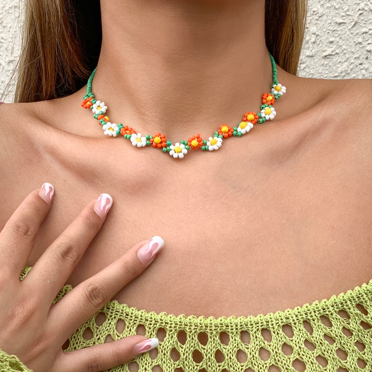 Salircon Trend Bohemia Rainbow Color Seed Beads Chain Choker Necklace