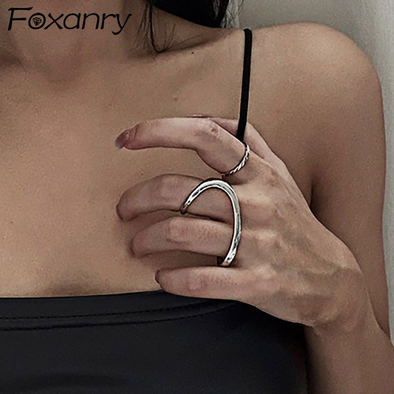 Foxanry INS Fashion Stamp Finger Rings Charm Women Irregular Simple Geometric Birthday Party Jewelry Gifts - Jeglowstore