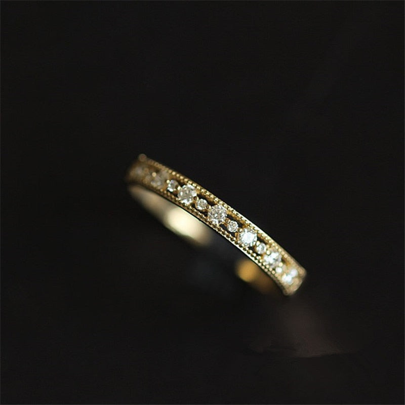 925 Sterling Silver Plating Pavé Crystal Hollow Ring
