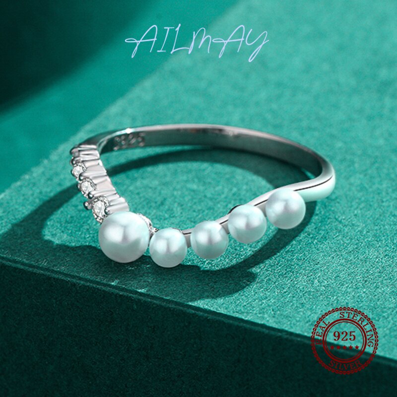 Ailmay 925 Sterling Silver Fine Elegant Water Drop Shell Pearl Ring