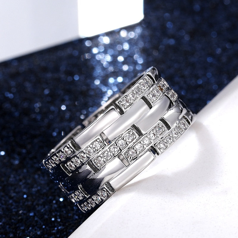 Huitan Luxury Silver Color Shiny CZ Ring